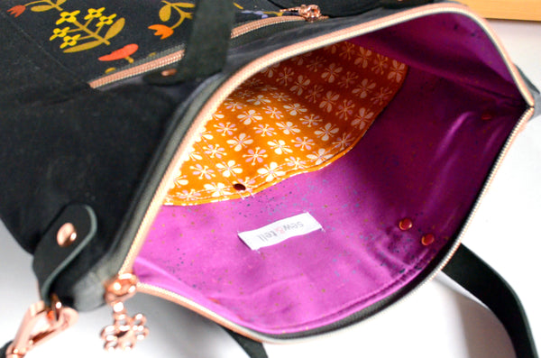 Black Favourite Flowers Crossbody Tote Bag