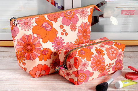 Purple & Orange Retro Floral - Jumbo & Boxy Toiletry Bags