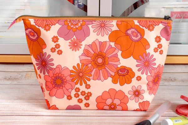 Purple & Orange Retro Floral - Jumbo & Boxy Toiletry Bags