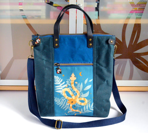 Teal Celestial Snake Crossbody Tote Bag