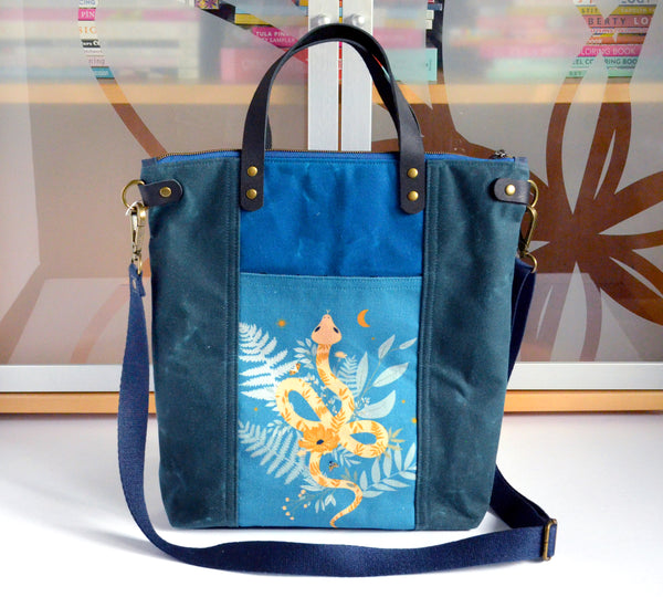 Teal Celestial Snake Crossbody Tote Bag