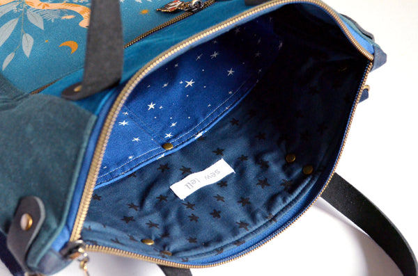 Teal Celestial Snake Crossbody Tote Bag