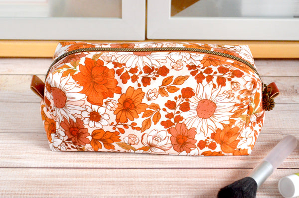 Fall Rustic Floral Boxy Toiletry Bag