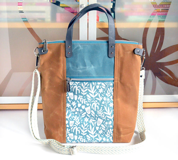 Blue Modern Meadow Crossbody Tote Bag