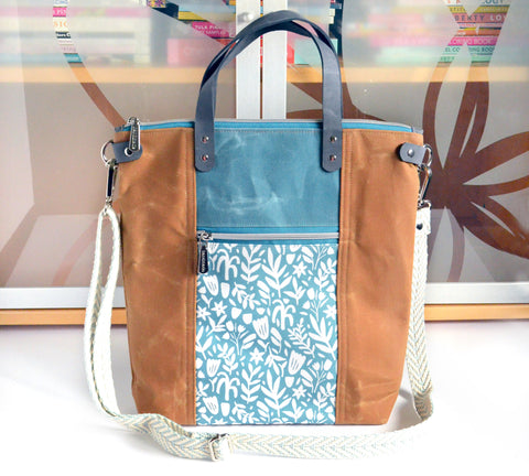 Blue Modern Meadow Crossbody Tote Bag