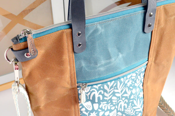 Blue Modern Meadow Crossbody Tote Bag