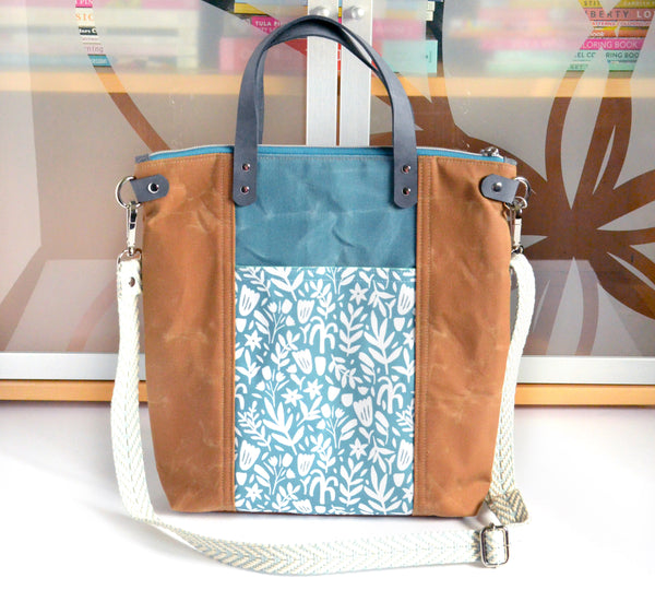 Blue Modern Meadow Crossbody Tote Bag