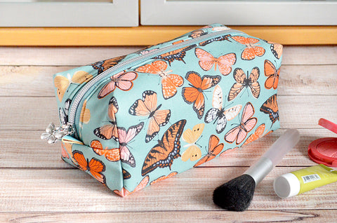 Blue Butterfly Boxy Toiletry Bag