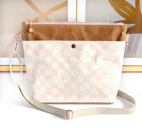 Pink Checker Daisy Crossbody Bag