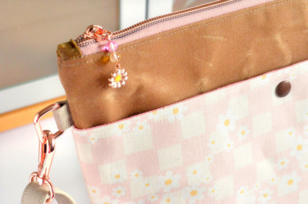 Pink Checker Daisy Crossbody Bag