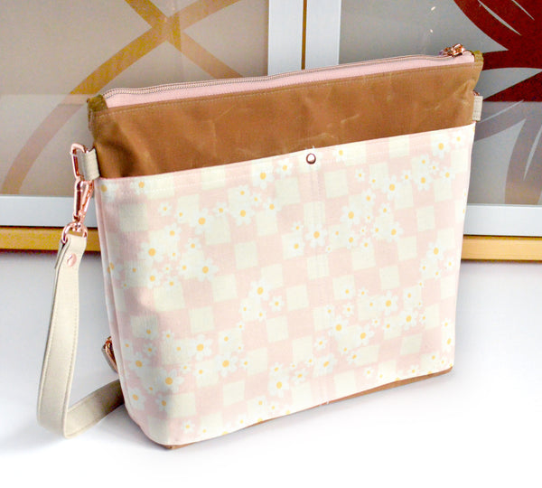 Pink Checker Daisy Crossbody Bag