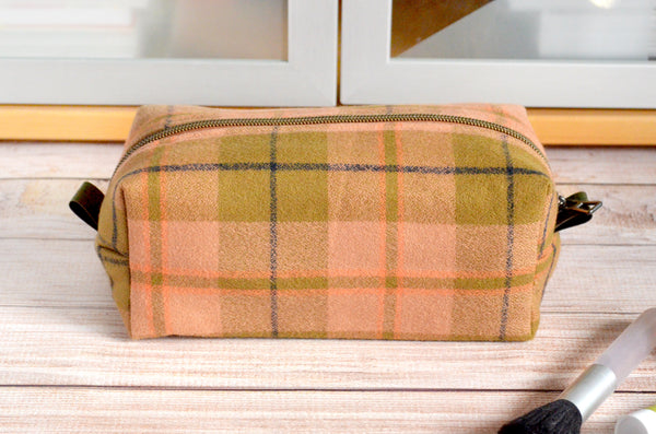 Olive Plaid Flannel Boxy Toiletry Bag