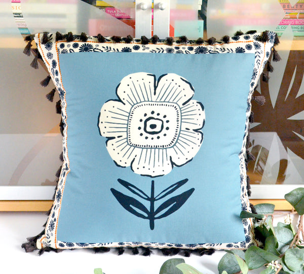 Pillow Cover - Folklore Floral in Periwinkle
