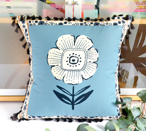Pillow Cover - Folklore Floral in Periwinkle