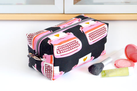 Black & Pink Typewriter Boxy Toiletry Bag