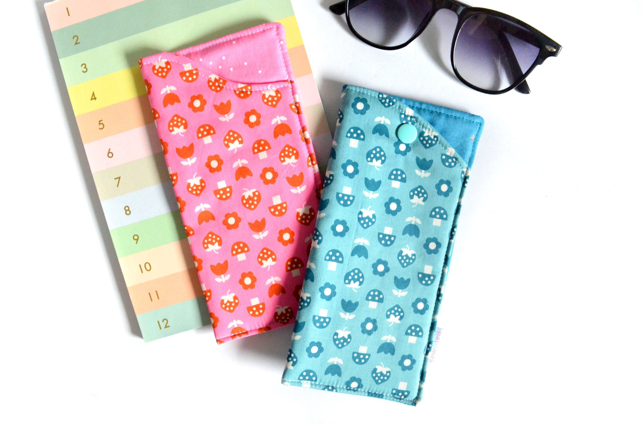 Blue & Pink Mushroom Strawberry Glasses Case