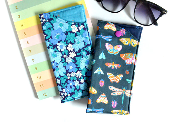 Blue Butterfly Floral Glasses Case
