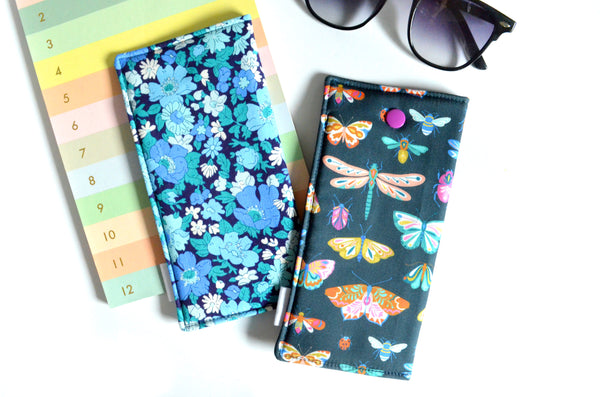 Blue Butterfly Floral Glasses Case