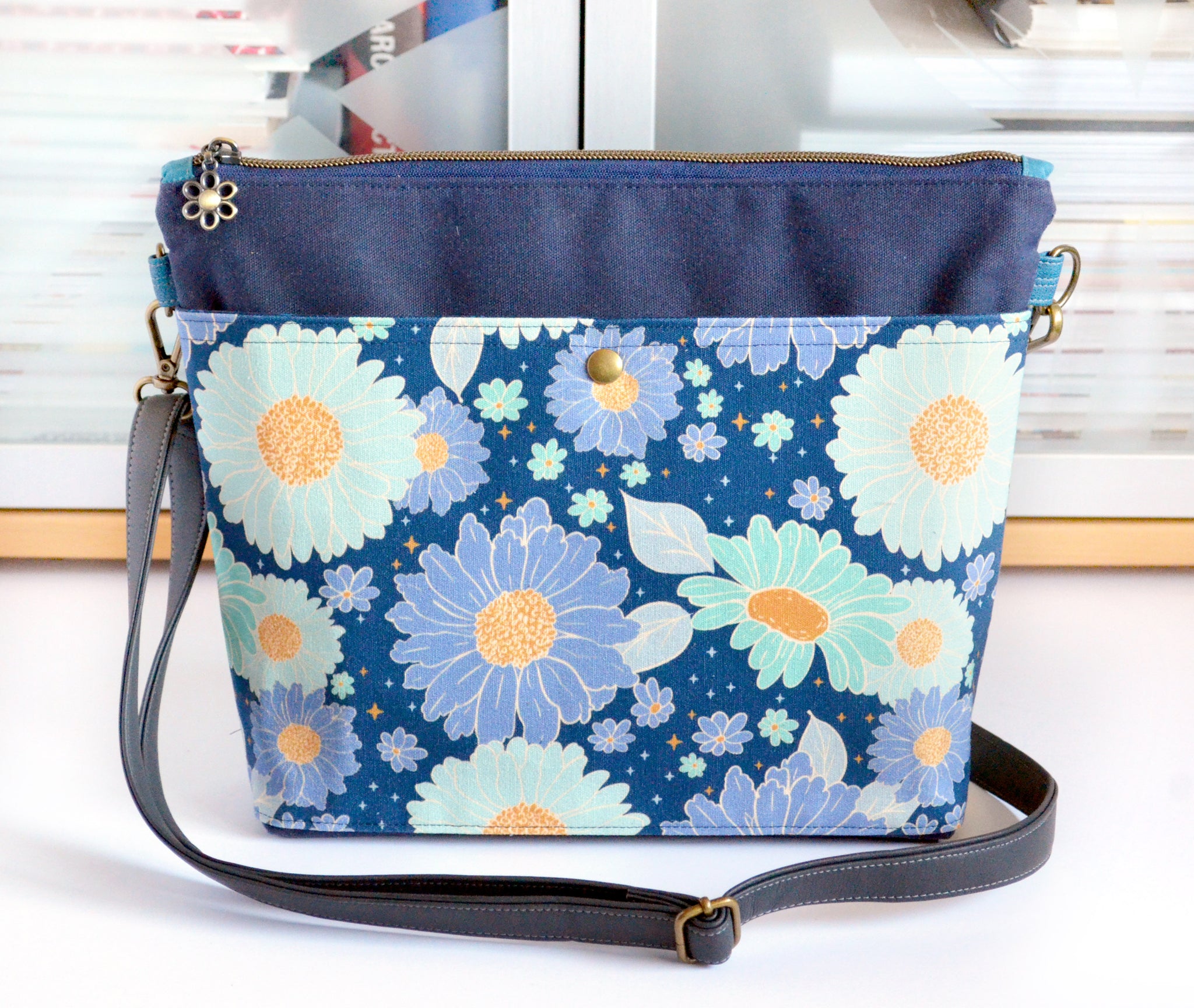 Dark Blue Daisy Crossbody Bag
