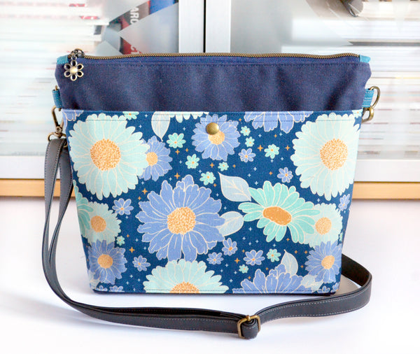 Dark Blue Daisy Crossbody Bag