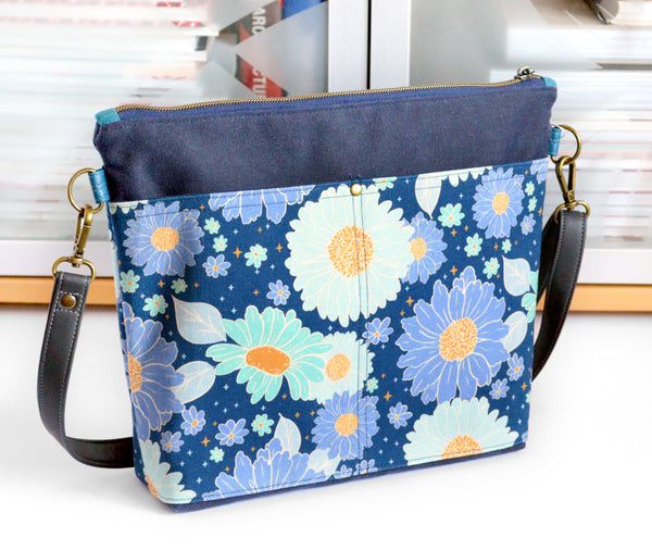 Dark Blue Daisy Crossbody Bag