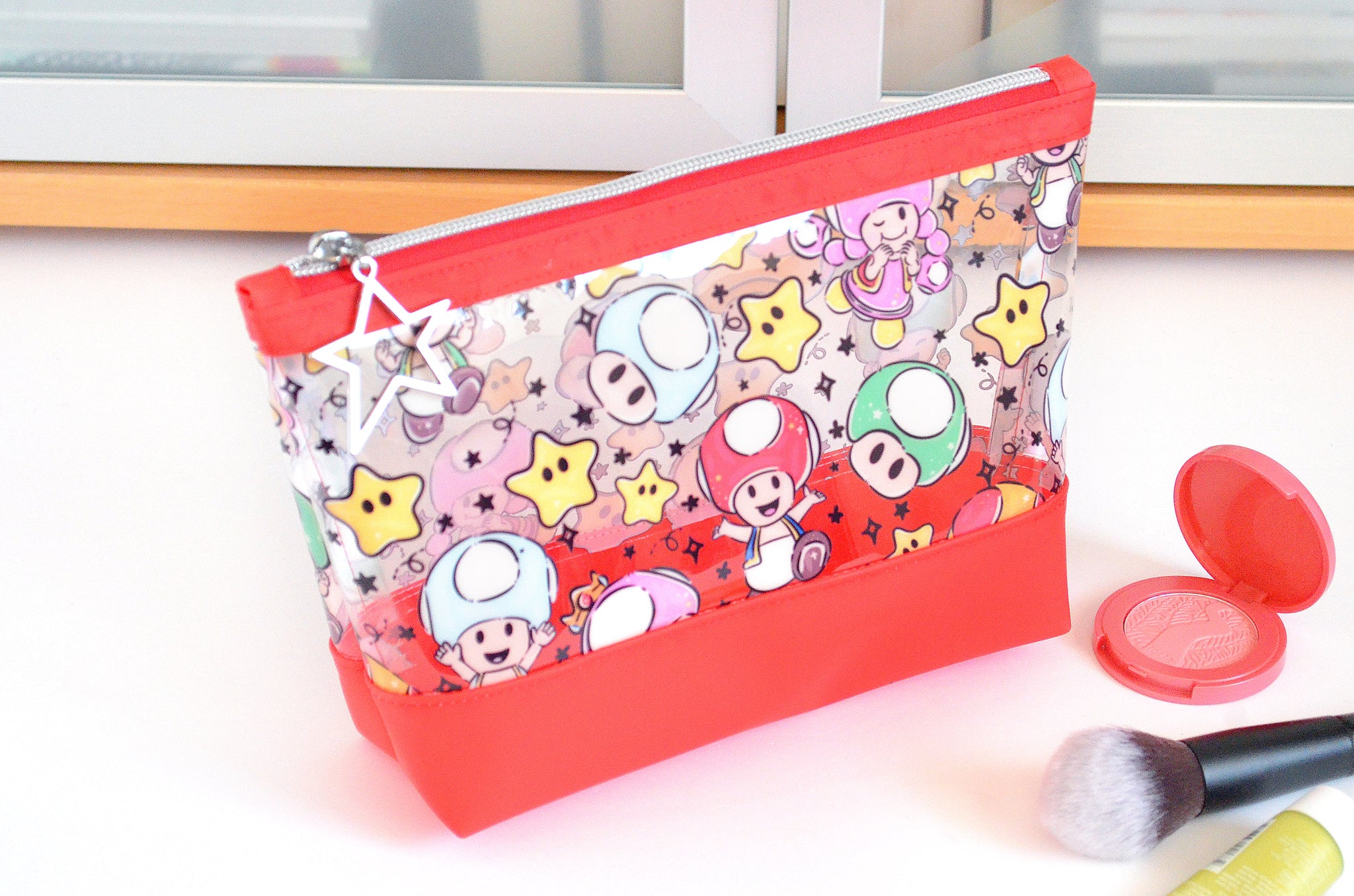 Red Mushroom Man *Clear & Jelly Vinyl* Cosmetic Bag