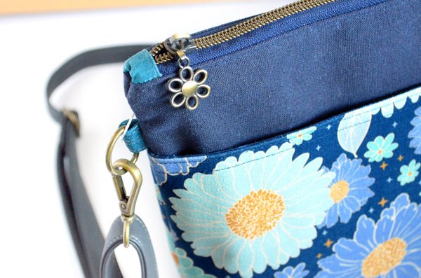 Dark Blue Daisy Crossbody Bag