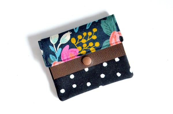 Navy Rifle Paper Co Les Fleur Mini Leather Snap Wallet