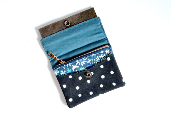 Navy Rifle Paper Co Les Fleur Mini Leather Snap Wallet