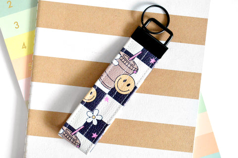 Iced Coffee Smiley *Faux-Leather* Keychain