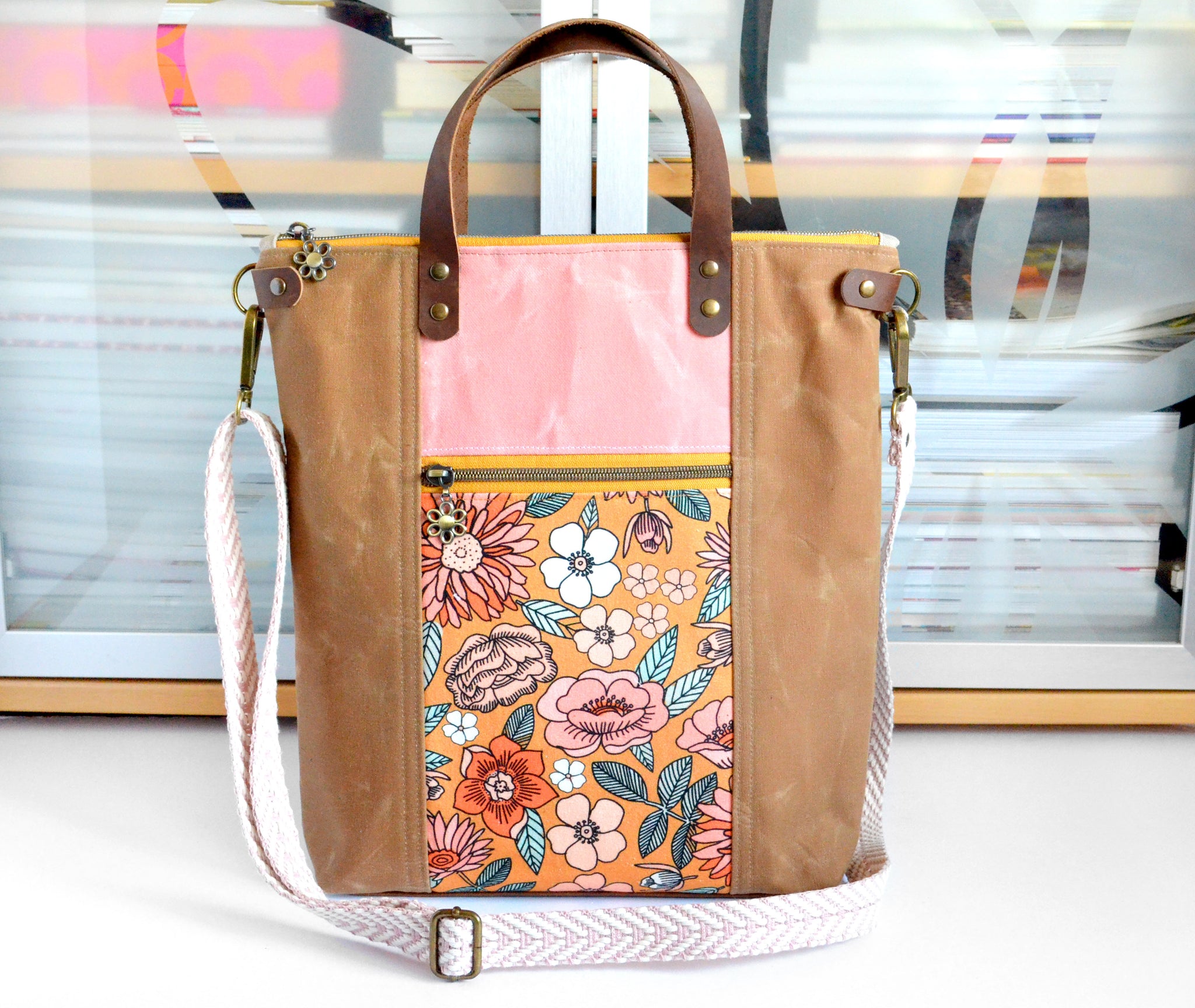 Yellow & Pink Spring Floral Crossbody Tote Bag