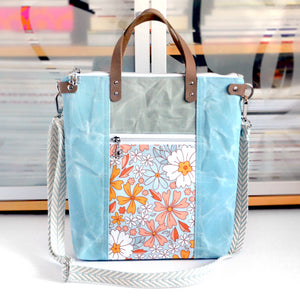 Blue & White Floral Crossbody Tote Bag