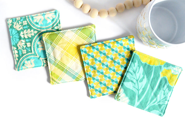 Teal & Yellow Floral Drink Coaster Set