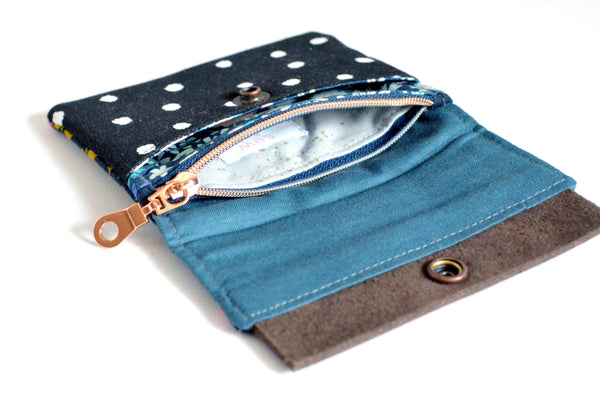 Navy Rifle Paper Co Les Fleur Mini Leather Snap Wallet