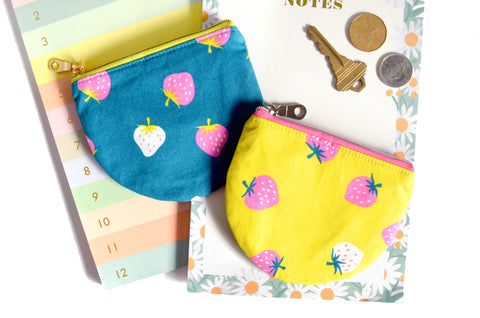Blue & Yellow Strawberry Round Coin Purse