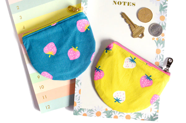 Blue & Yellow Strawberry Round Coin Purse