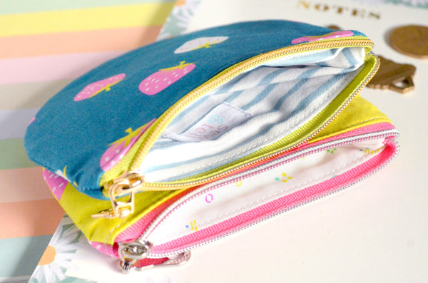 Blue & Yellow Strawberry Round Coin Purse