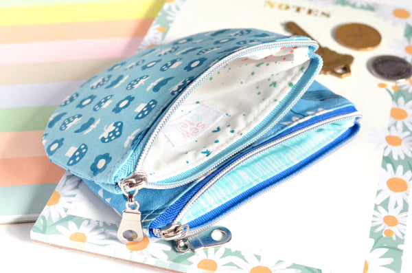 Blue Mushroom Strawberry & Bird Round Coin Purse