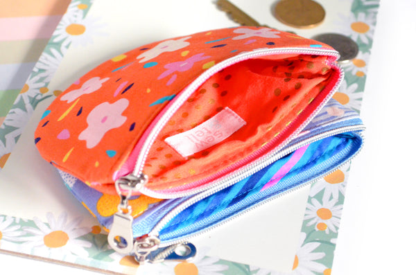 Red & Blue Retro Floral Round Coin Purse