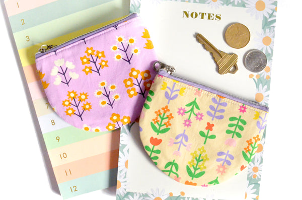 Purple & Beige Favourite Flowers Round Coin Purse