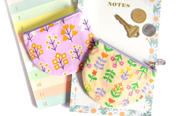 Purple & Beige Favourite Flowers Round Coin Purse