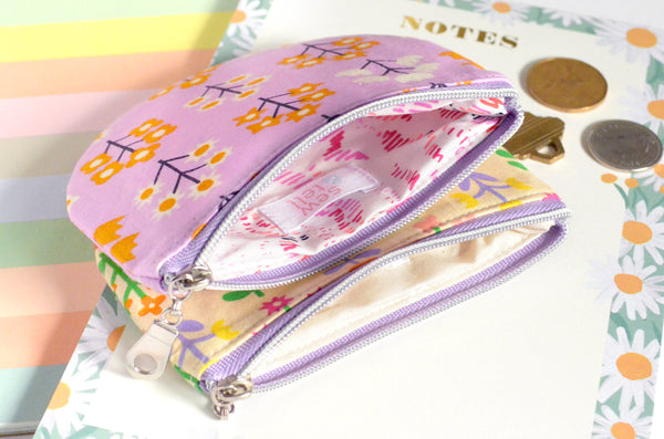 Purple & Beige Favourite Flowers Round Coin Purse