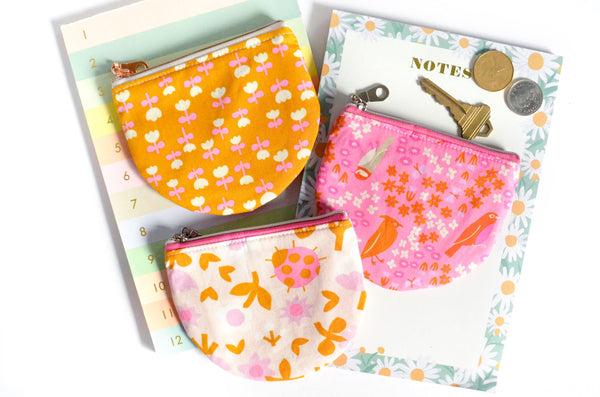 Pink & Orange Bird is the Word Round Coin Purse