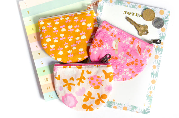 Pink & Orange Bird is the Word Round Coin Purse