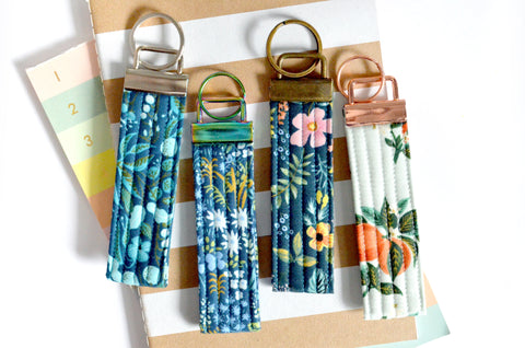 Teal Rifle Paper Floral Fabric Keychain