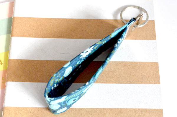 Teal Rifle Paper Floral Fabric Keychain