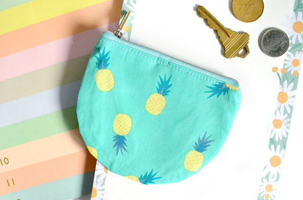 Blue Pineapple Round Coin Purse