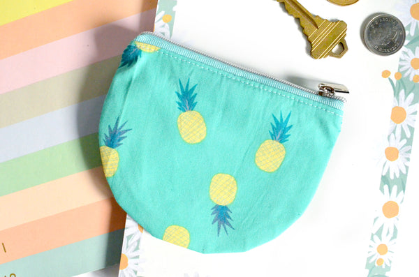 Blue Pineapple Round Coin Purse