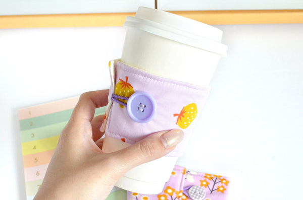 Purple Strawberry Flower Coffee Sleeve