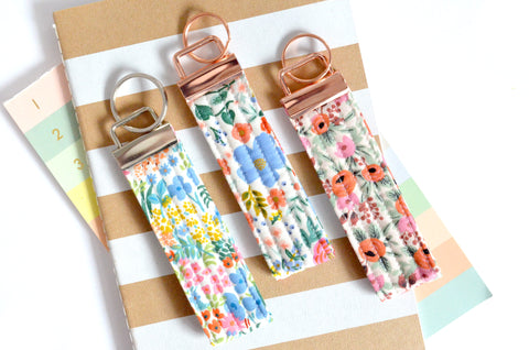 White & Rainbow Rifle Paper Co Floral Fabric Keychain